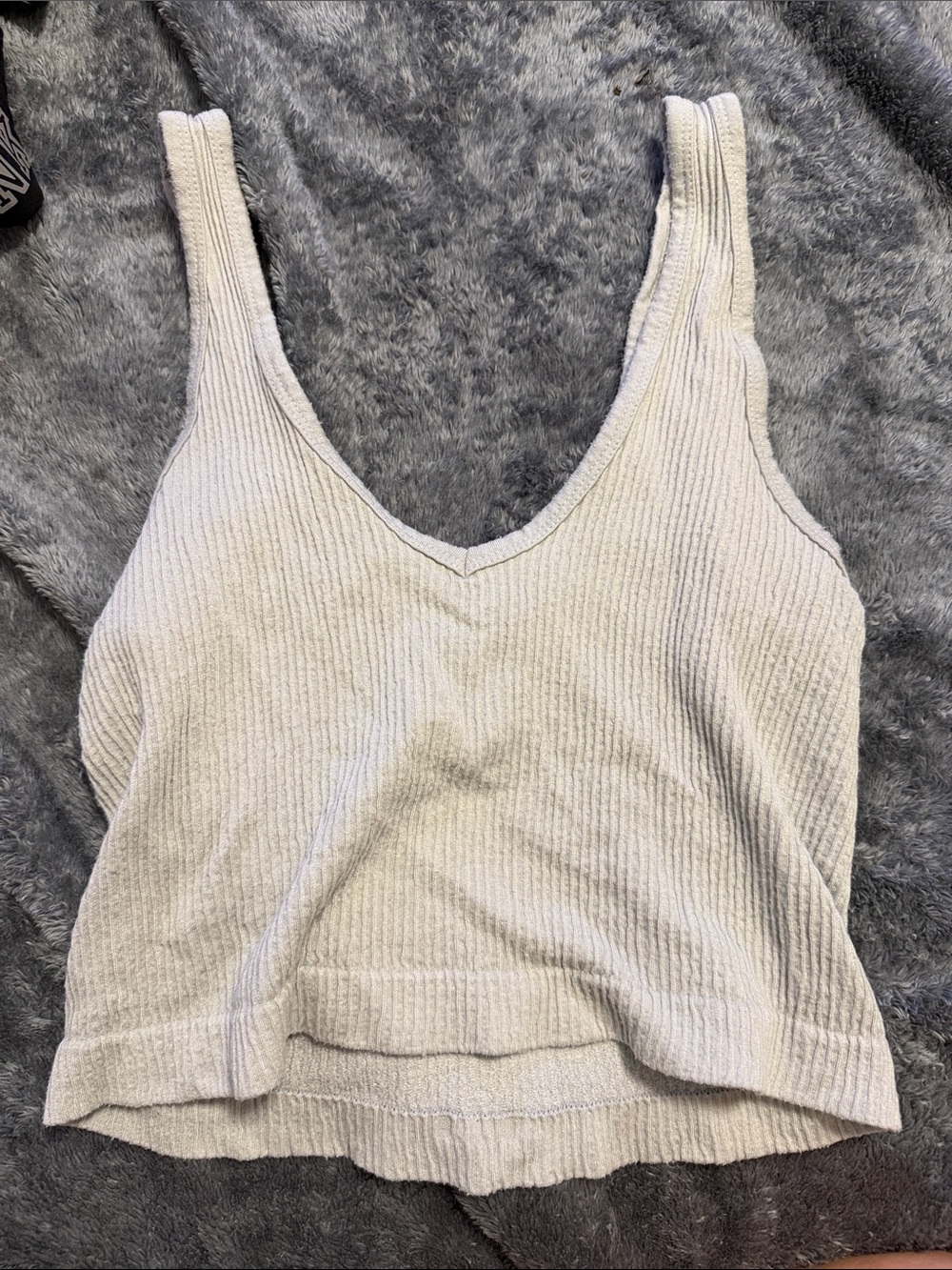 Free People Cream Ribbed V-Neck Tank Top
